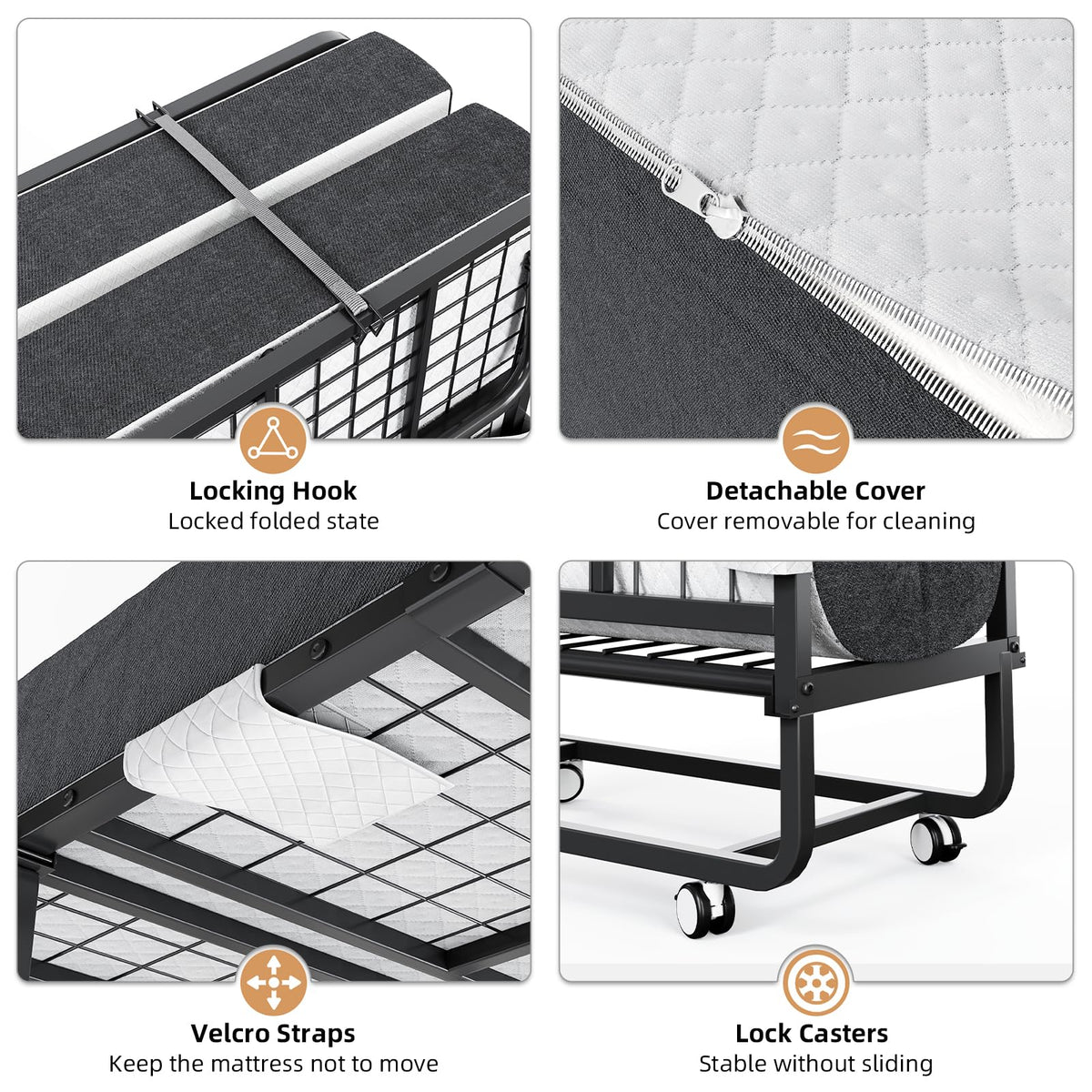 Folding Bed with Mattress and Storage Cover, Twin Size, 5-inch Memory Foam Mattress E44504