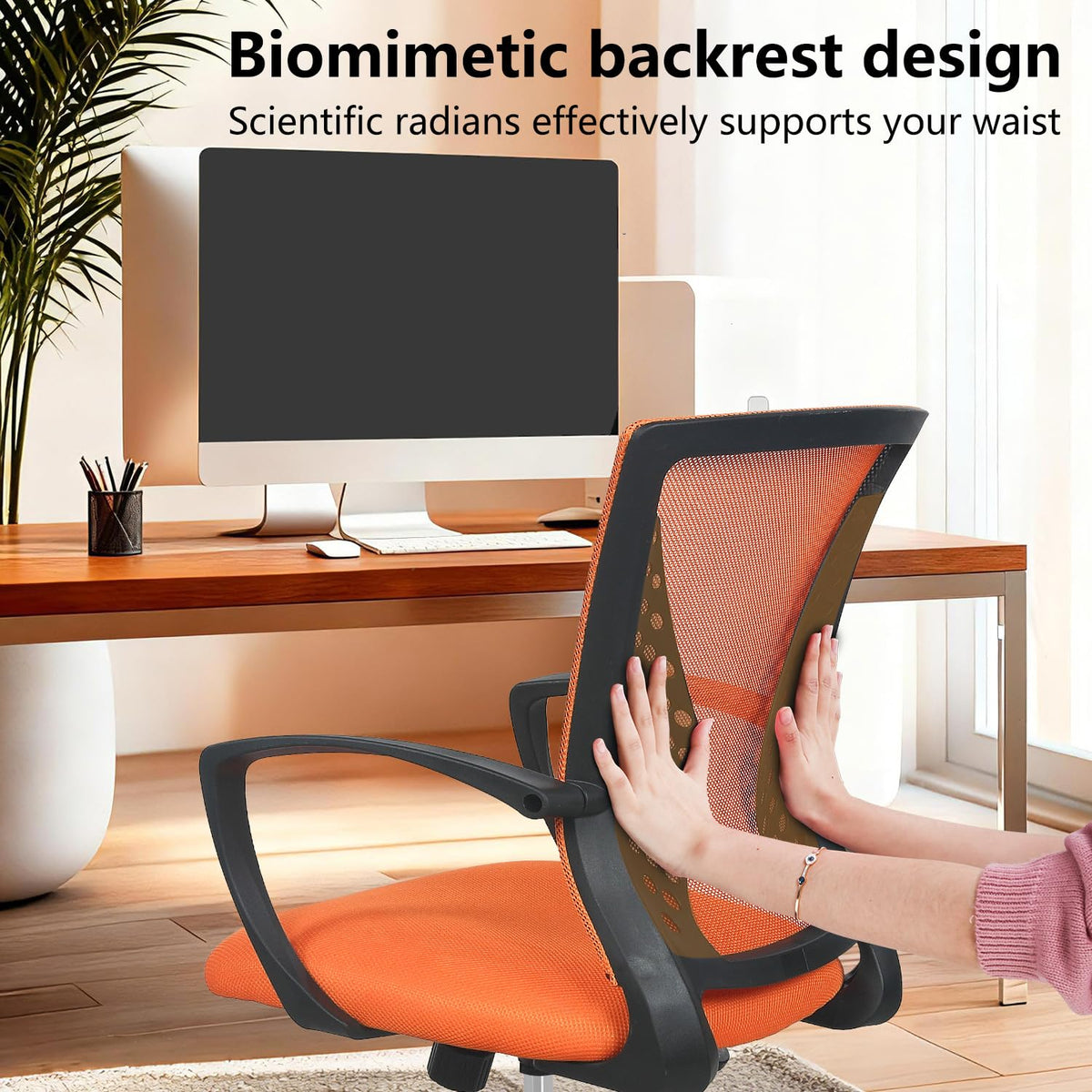 Orange Mesh Ergonomic Office Chair with Lumbar Support and Armrest V518105
