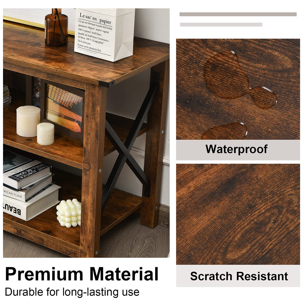 Brown 3 Tier Wood TV Stand with Open Shelves A707980