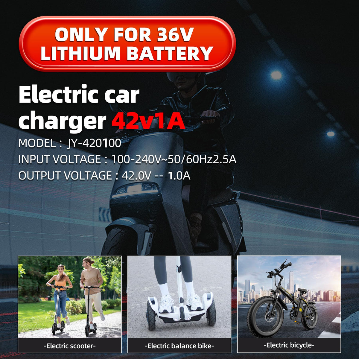 42V 1A Electric Scooter Charger with 4 Plugs Q6108