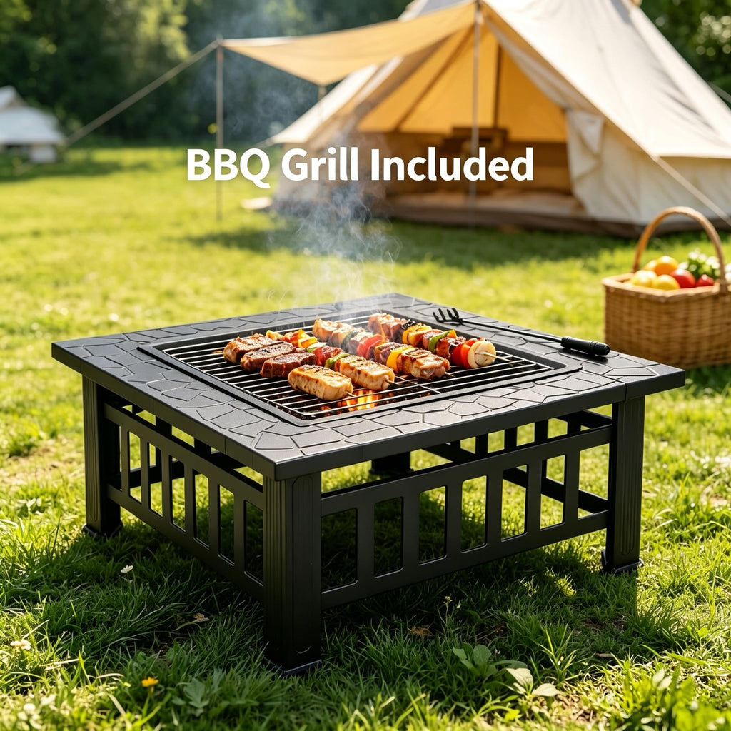 32" Square Metal Wood Burning Fire Pit Table K571