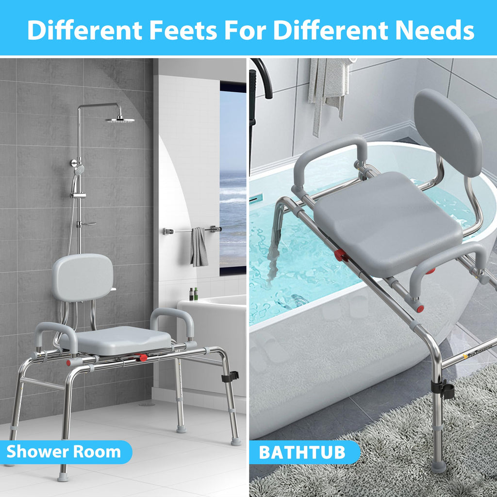 Sliding Shower Chair Tub Transfer Bench with Swivel Seat, 450lbs, Adjustable Height, Gray H229