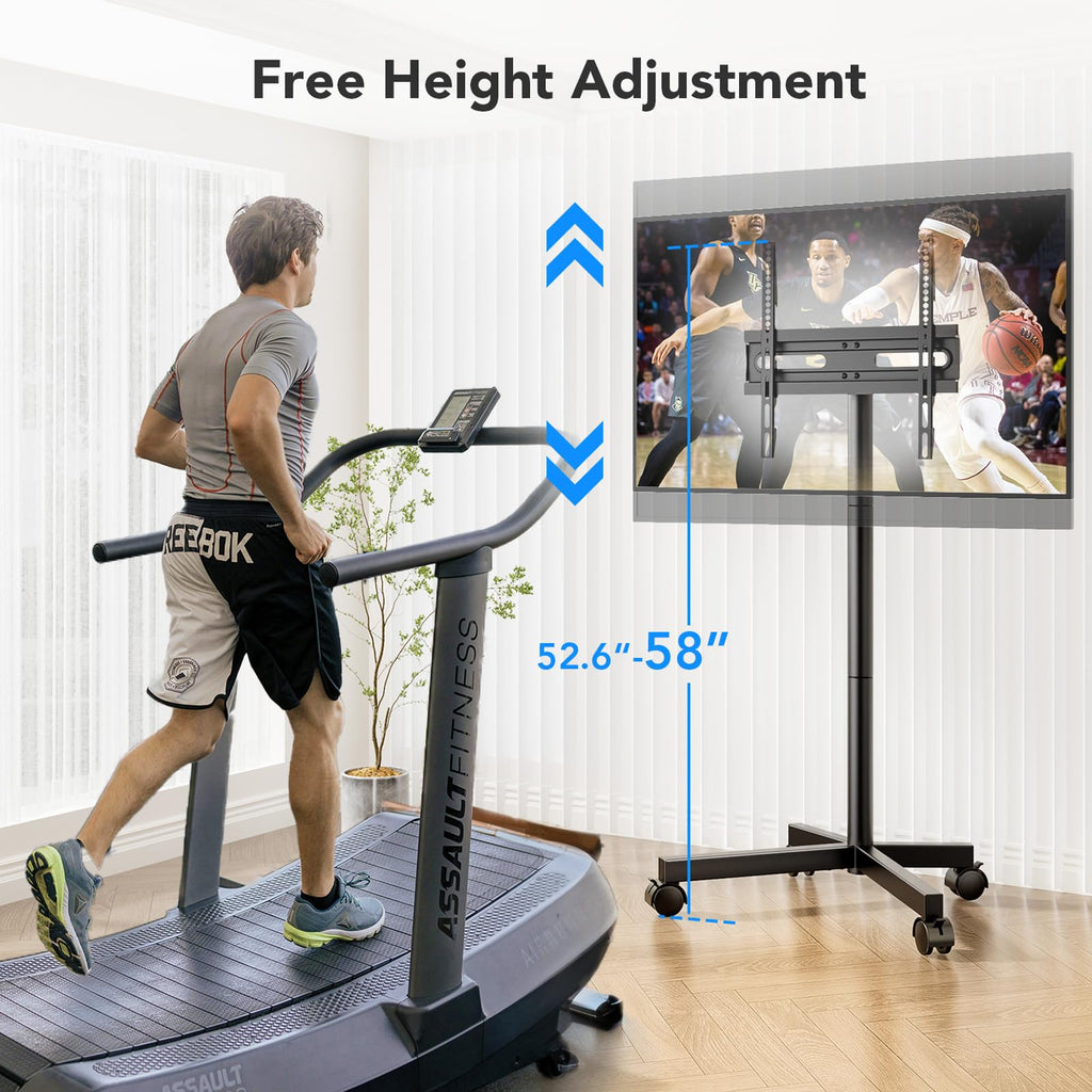Mobile TV Cart Stand with Wheels, Height Adjustable, Holds up to 88 lbs E36681