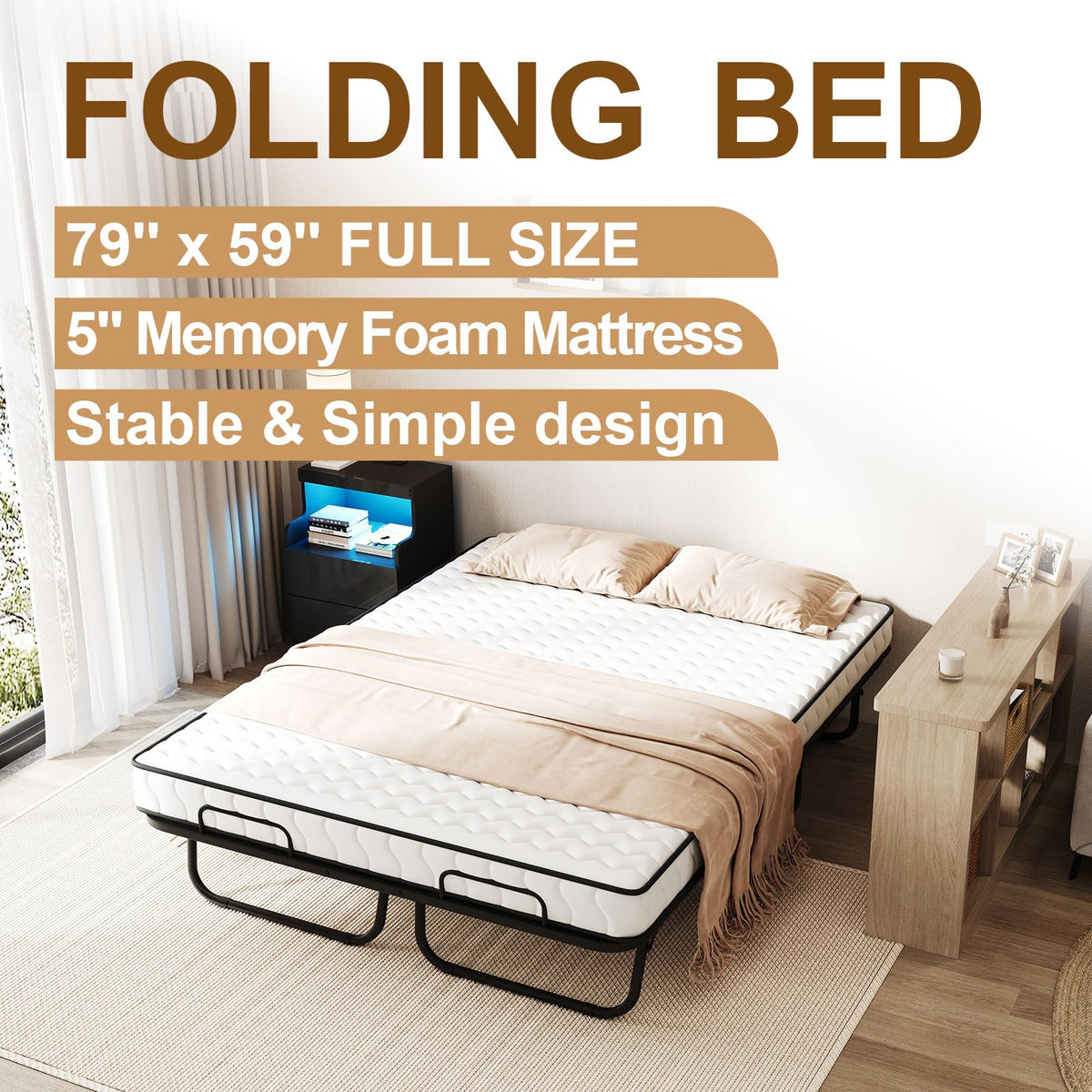 Full Size Folding Bed with 5" Memory Foam Mattress S246