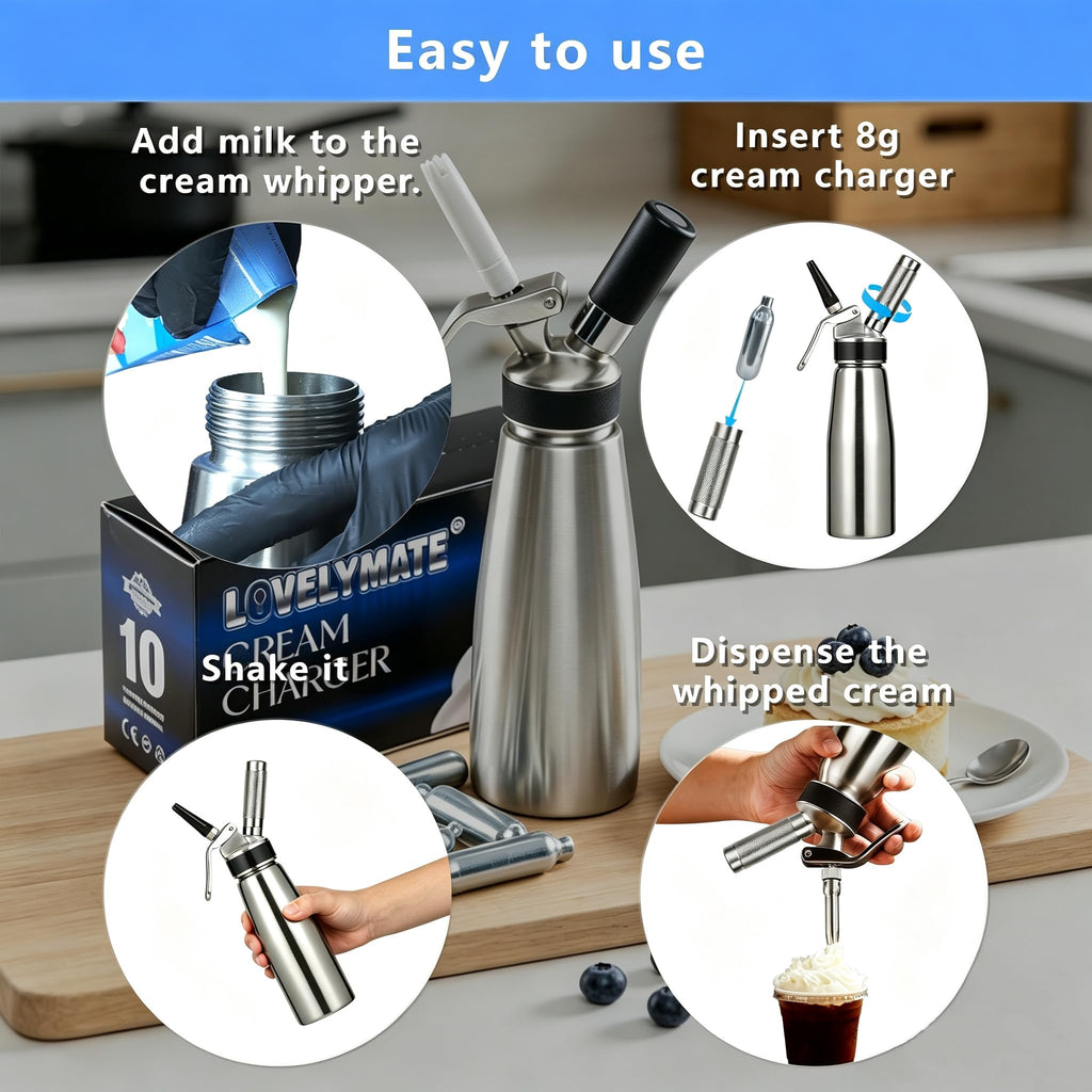 8g Whipped Cream Charger 10 Pack Stainless Steel M4533
