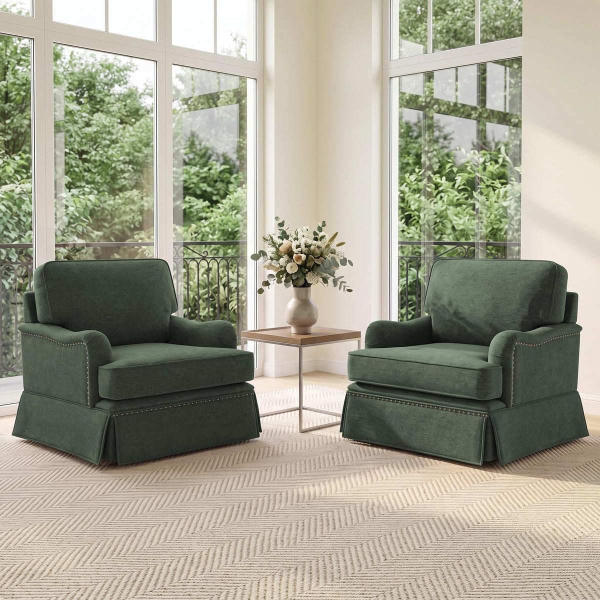 Green Swivel Accent Chair Set of 2 Z21077