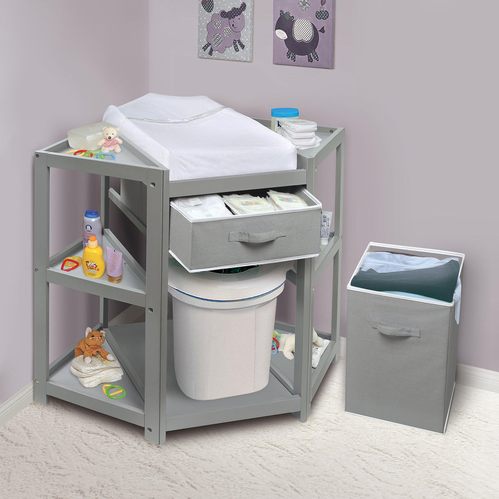 Gray Corner Baby Changing Table with Storage Bin E3193