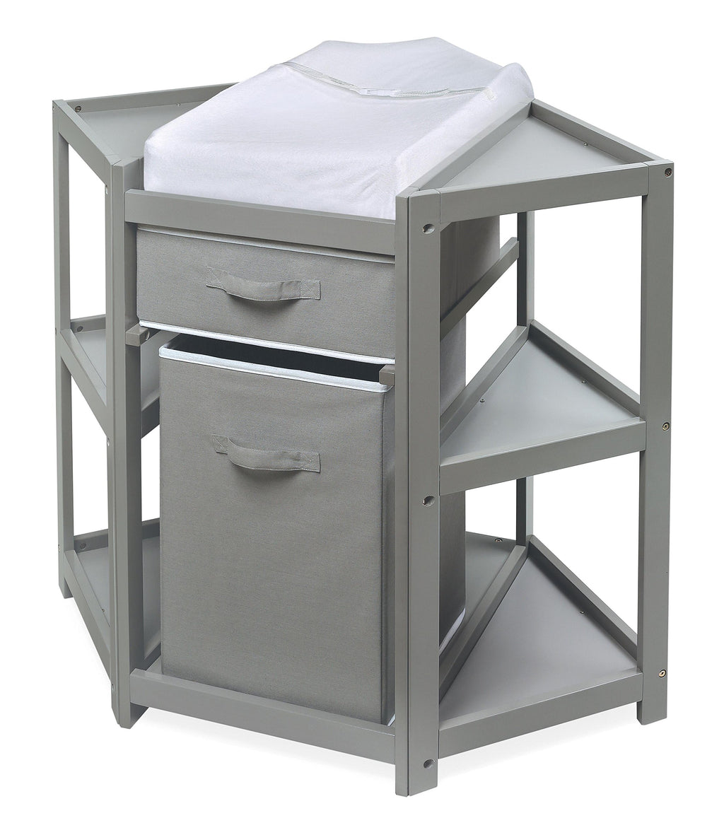 Gray Corner Baby Changing Table with Storage Bin E3193