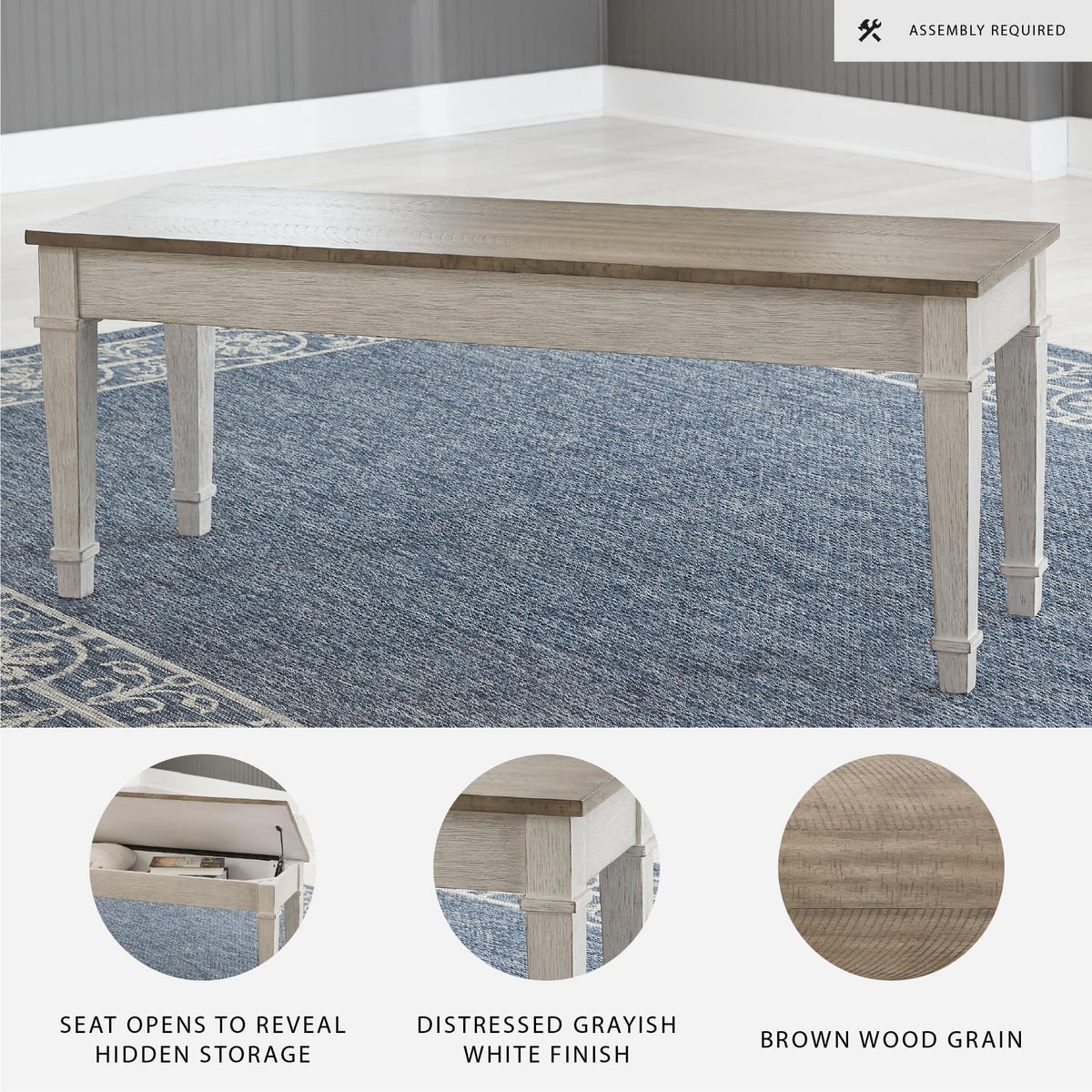 White Light Brown Wood Storage Bench C574893