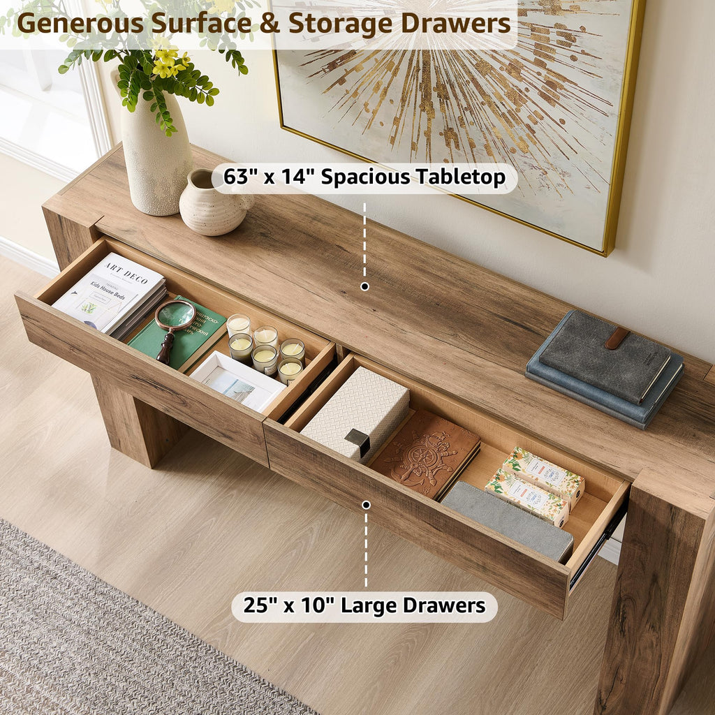 Rustic Oak Console Table with Drawers B6864