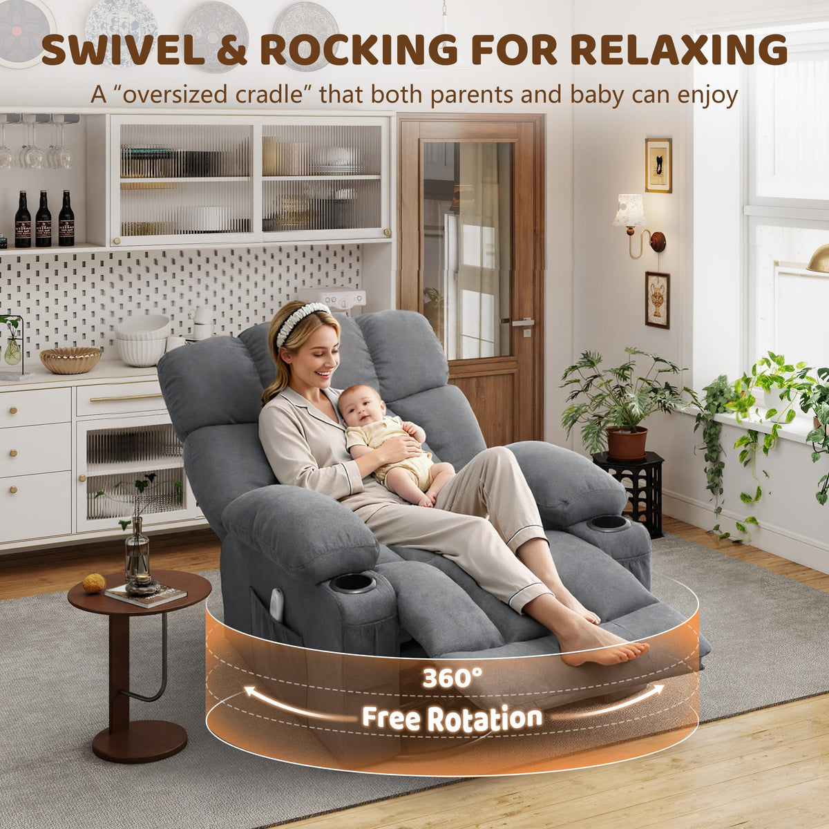 Oversized Grey Swivel Massage Recliner Chair B47274