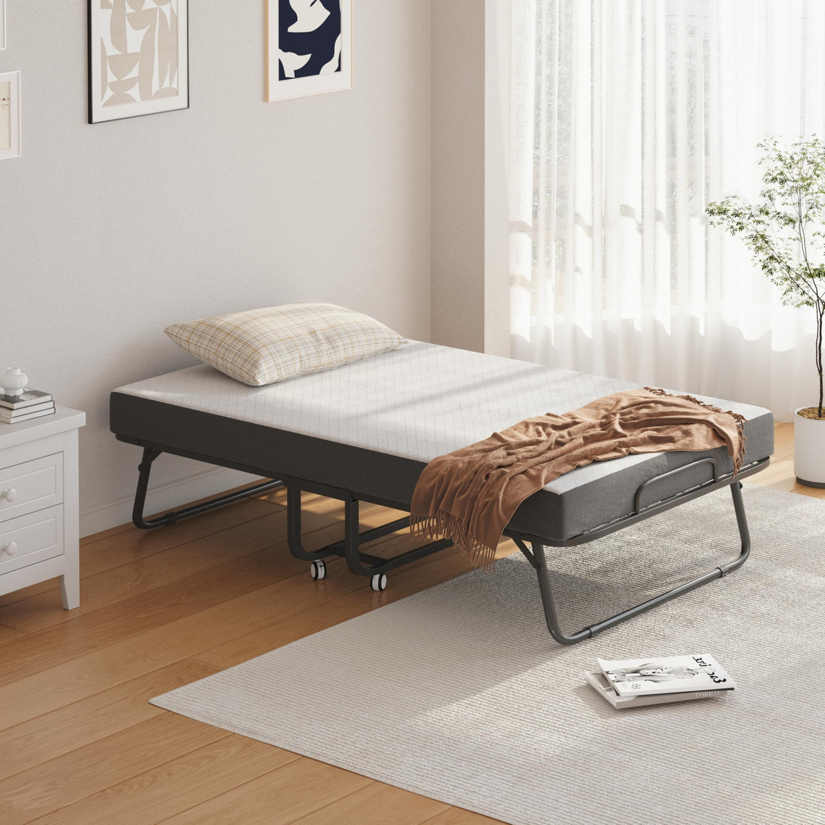 Folding Bed with Mattress and Storage Cover, Twin Size, 5-inch Memory Foam Mattress E44504