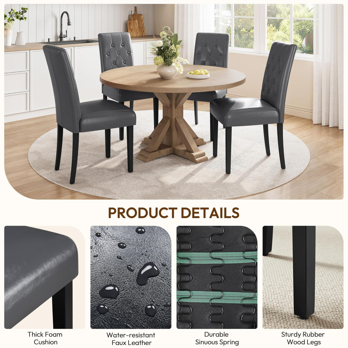 Dining Chairs Set of 2 Tufted Gray N4671