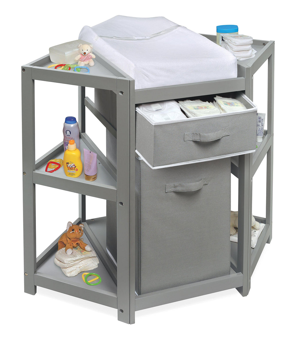 Gray Corner Baby Changing Table with Storage Bin E3193