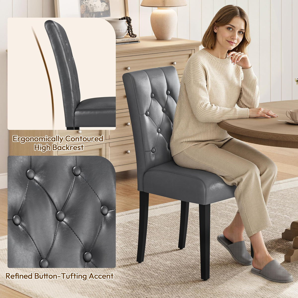 Dining Chairs Set of 2 Tufted Gray N4671