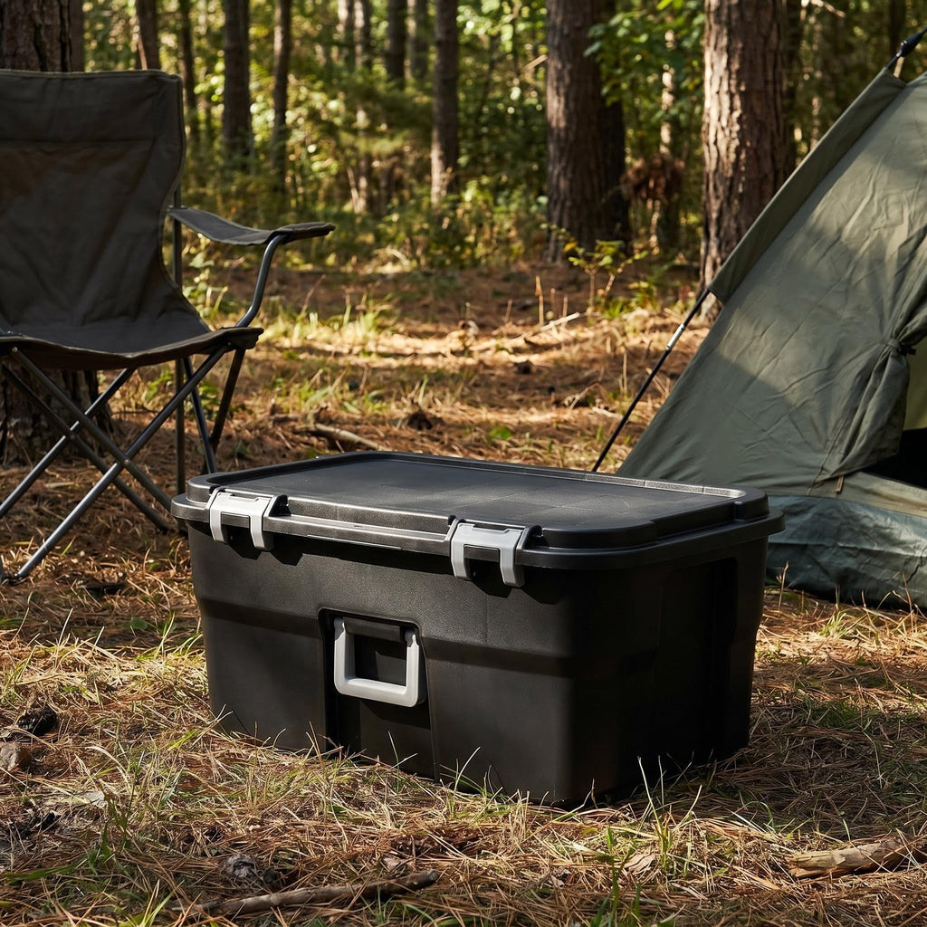 22 Gallon Black Wheeled Plastic Storage Trunk F5369