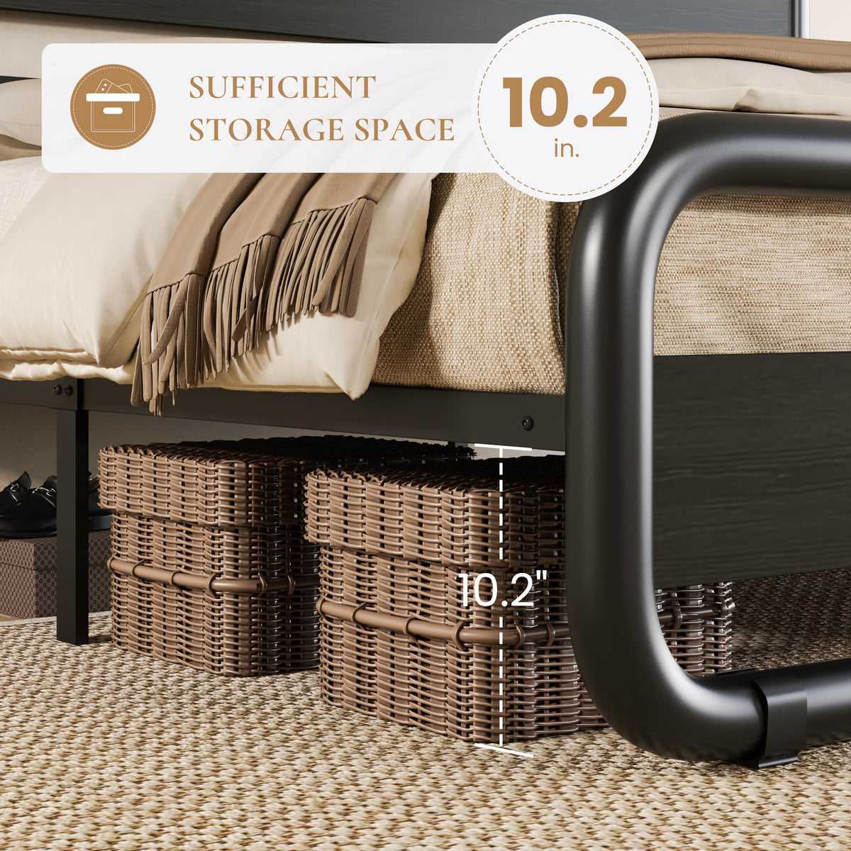 Full Size Metal Bed Frame with Wooden Headboard F2247