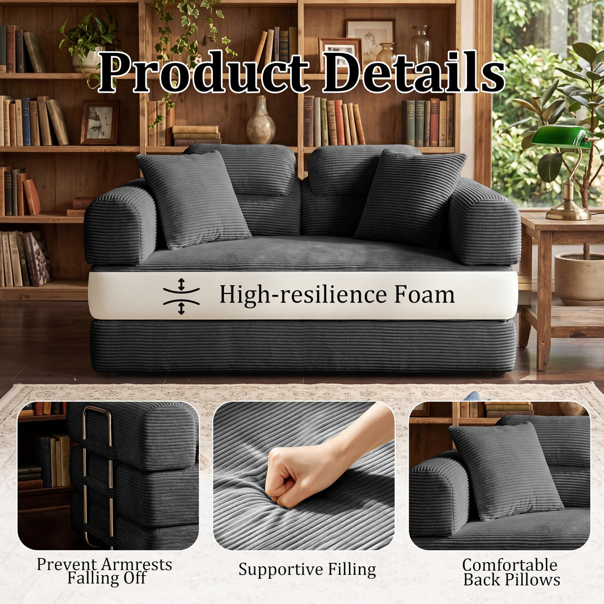 Pink Convertible Sofa Bed with 4 Pillows Z75366
