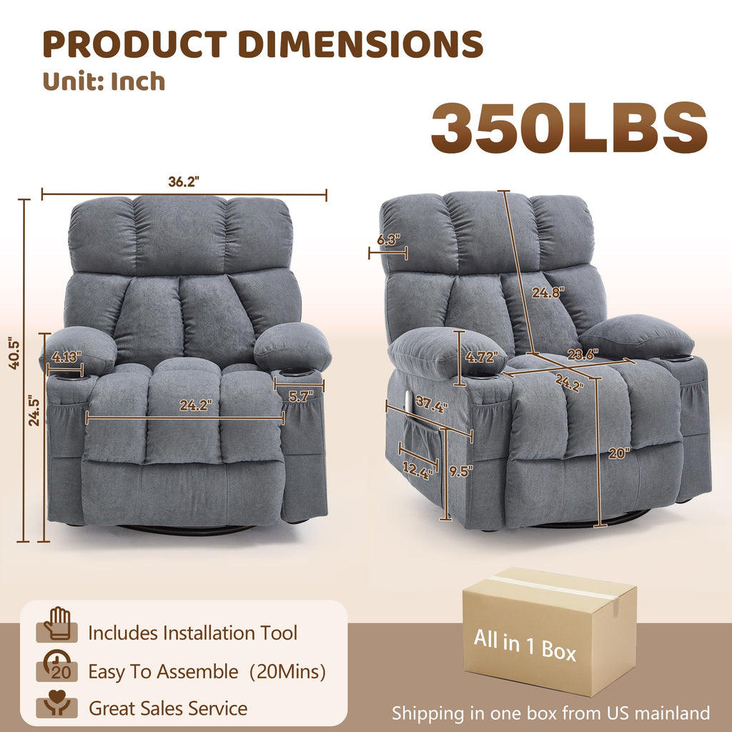 Oversized Grey Swivel Massage Recliner Chair B47274