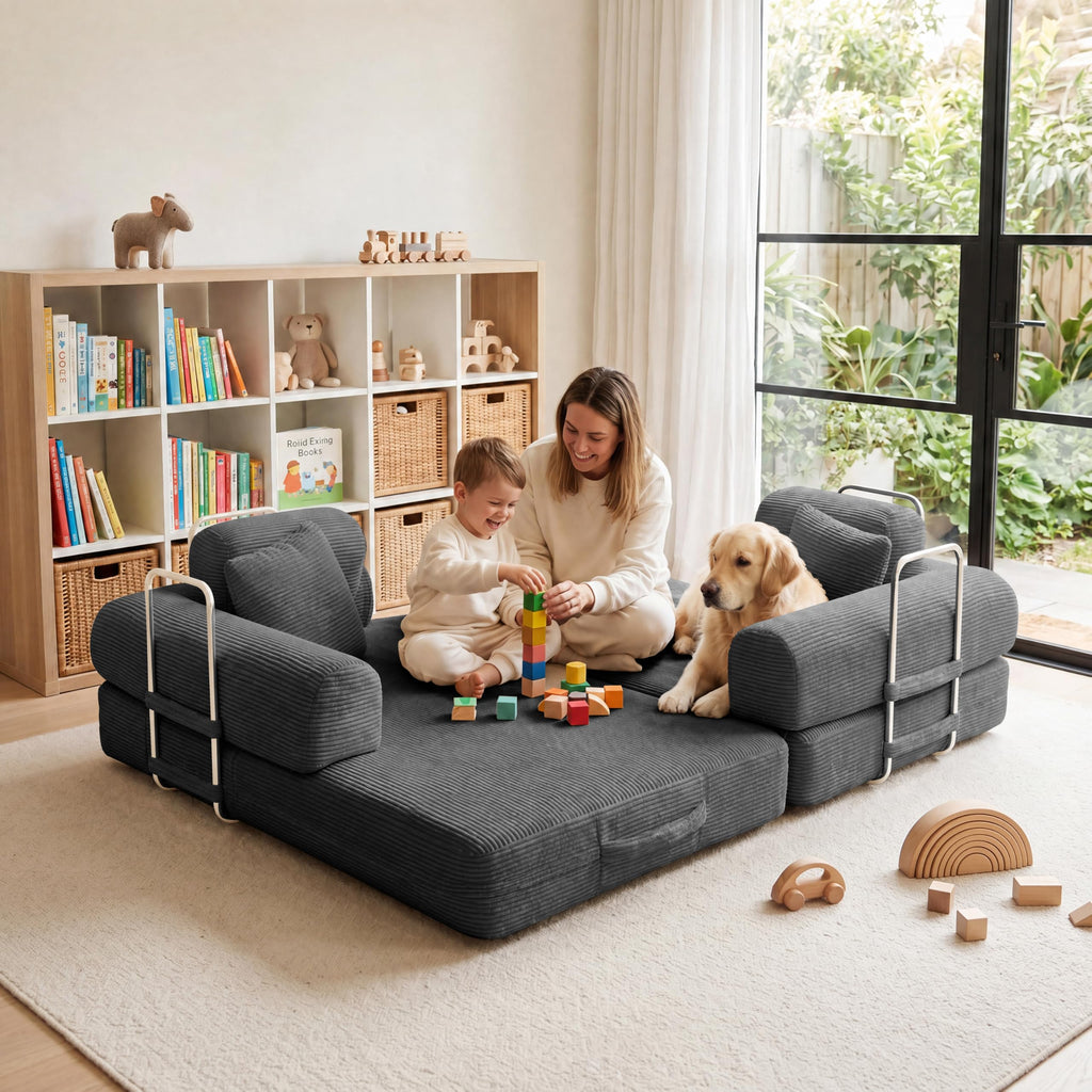 Pink Convertible Sofa Bed with 4 Pillows Z75366