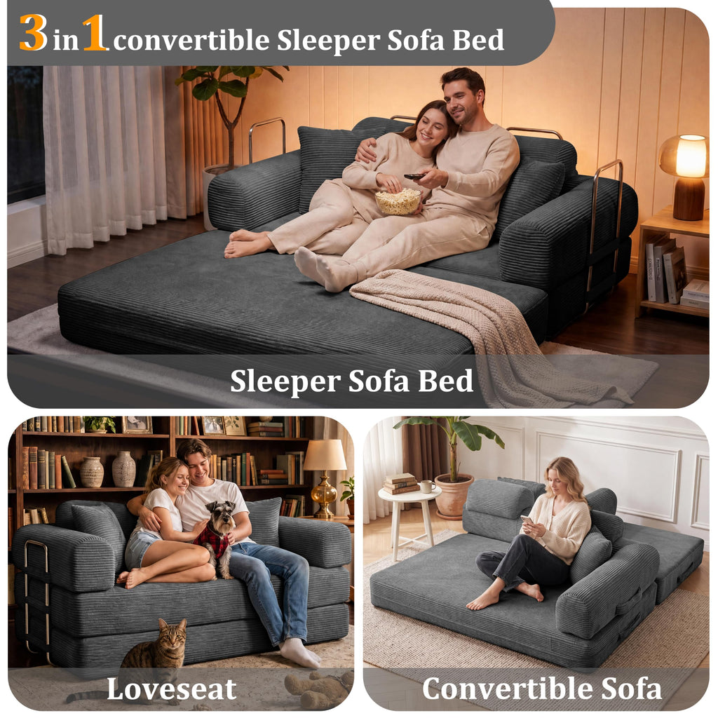 Pink Convertible Sofa Bed with 4 Pillows Z75366