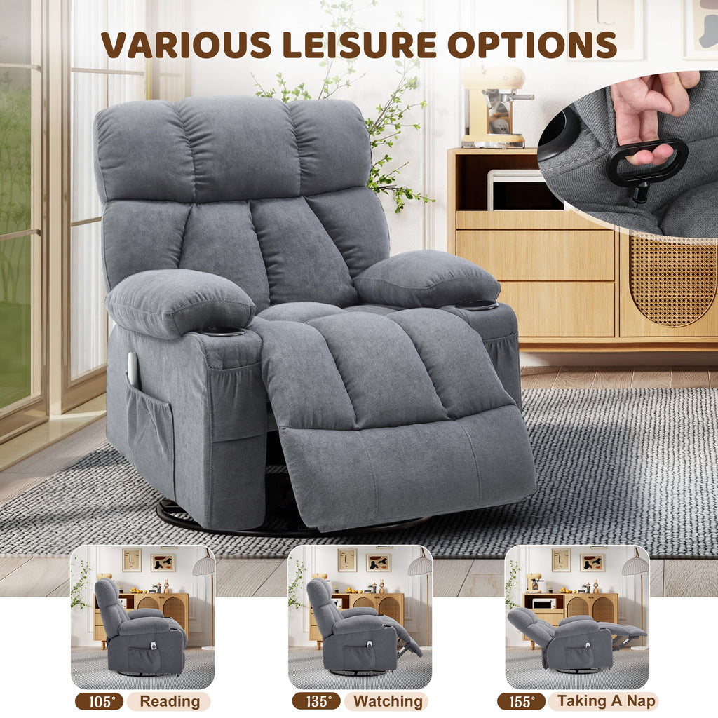 Oversized Grey Swivel Massage Recliner Chair B47274