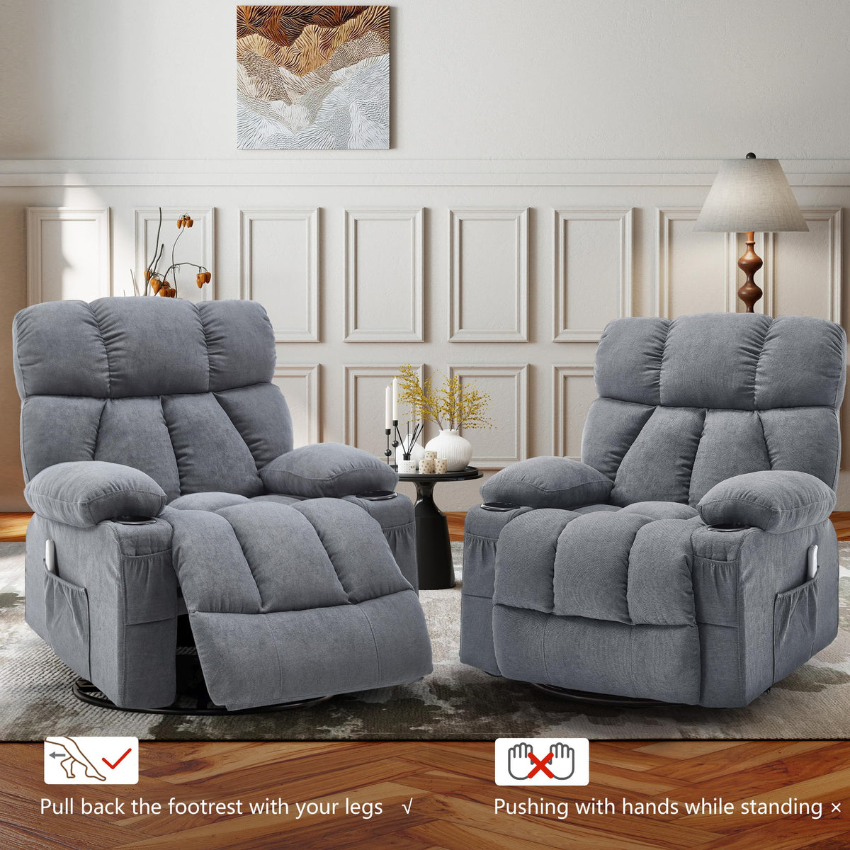 Oversized Grey Swivel Massage Recliner Chair B47274