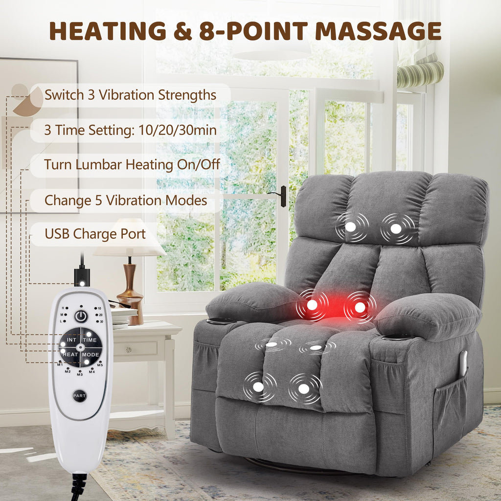 Oversized Grey Swivel Massage Recliner Chair B47274